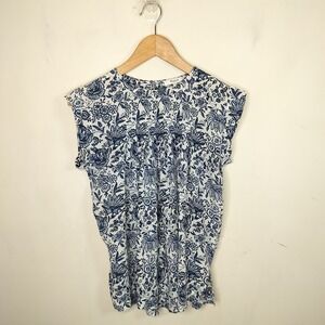 Madewell Silk Floral Blouse Pleated Cap Sleeve Flowy